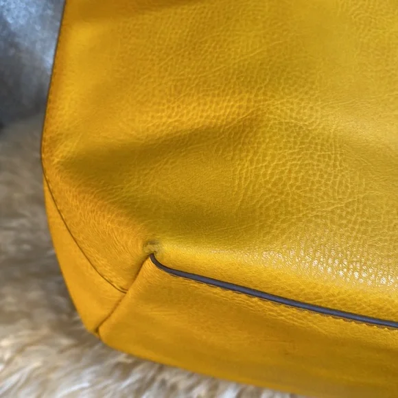 Reversible leather handbag Vegan purse Floral Print Dandelion Mustard Gold - Picture 7 of 10